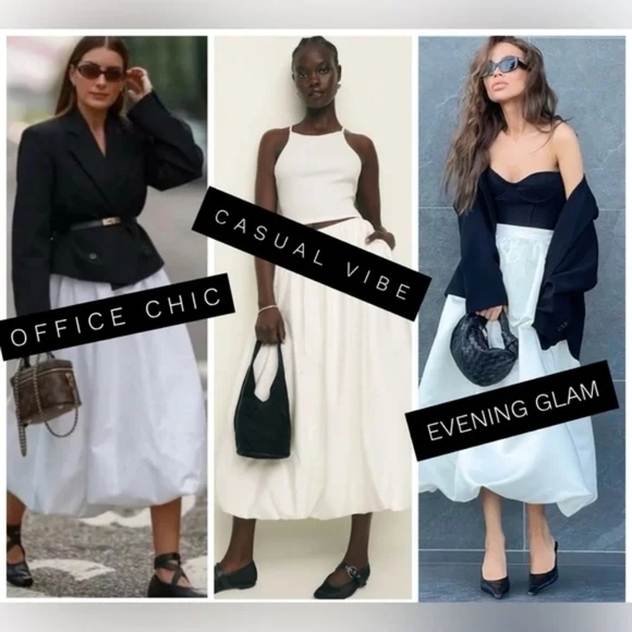 Emerson Lang Elegant Chic Black Balloon Midi Bubble Skirt Size Med - Picture 3 of 8